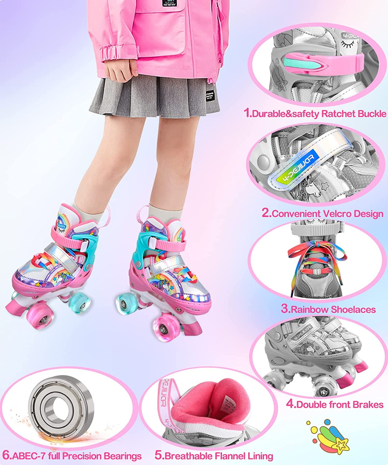 Buy Roller Skates for Kids Girls Rainbow Unicorn Toddler Roller Skates
