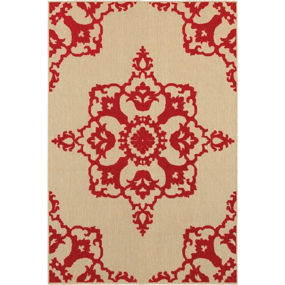 Oriental Weavers Cayman Area Rug 097R9 Sand Outdoor Medallions 6' 7" x 9' 6" Rectangle
