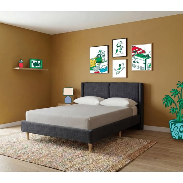 Cama Matrimonial Makora Mavi Oxford Tapizada en Tela Tipo Velvet (No Incluye Colchón)