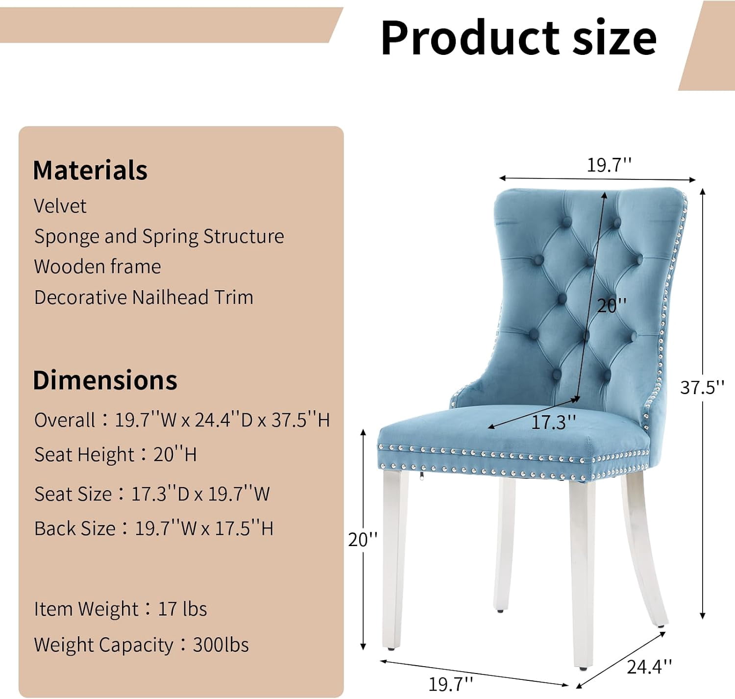 Collection Tufted Velvet Dining Chair, Nailhead Trim, Solid Wood Legs, Set of 2