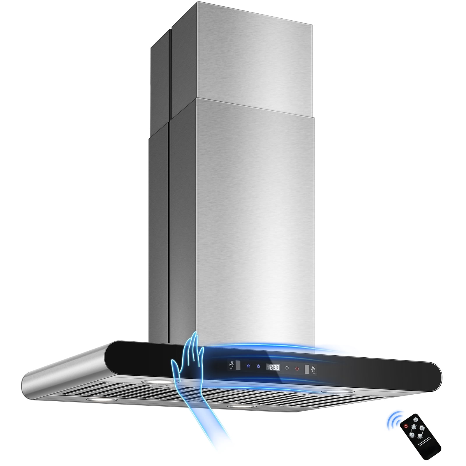 Joeaonz 30" Ventless Island Range Hood, Stainless Steel, 700 CFM, LED Light, Gesture/Touch/Remote Control