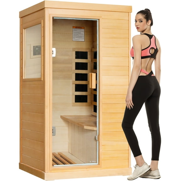OUTEXER Infrared Sauna Portable Sauna for Home, Home Sauna Spa Room 800W Indoor Saunas 110V with Control Panel and Tempered Glass Door, Canadian Hemlock Wood Sauna for Indoor Home Sauna