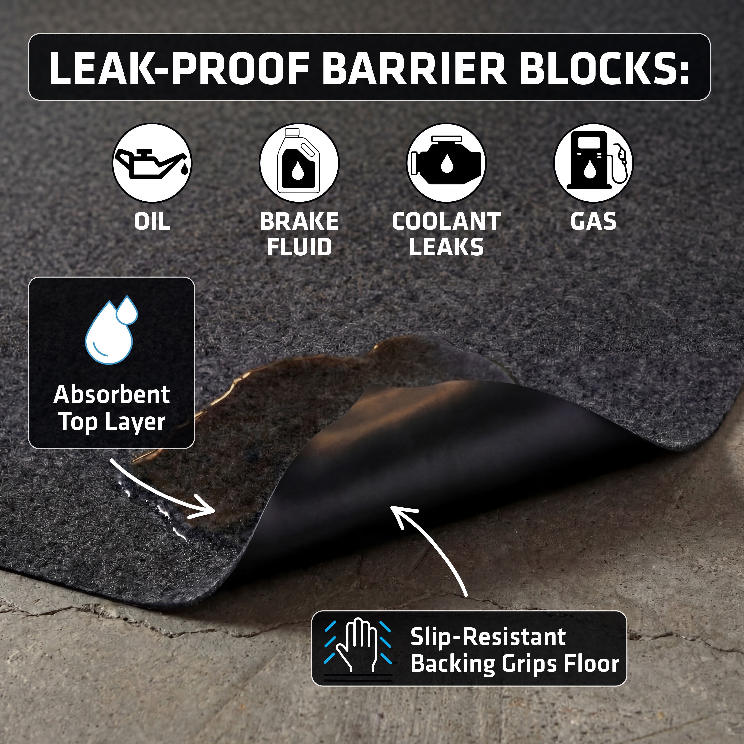 Armor All Premium Original XL Garage Floor Mat, (22' x 8'10"), Protects Surfaces, Transforms Garage, Absorbent/Waterproof/Durable (Includes Double Sided Tape)(Charcoal)