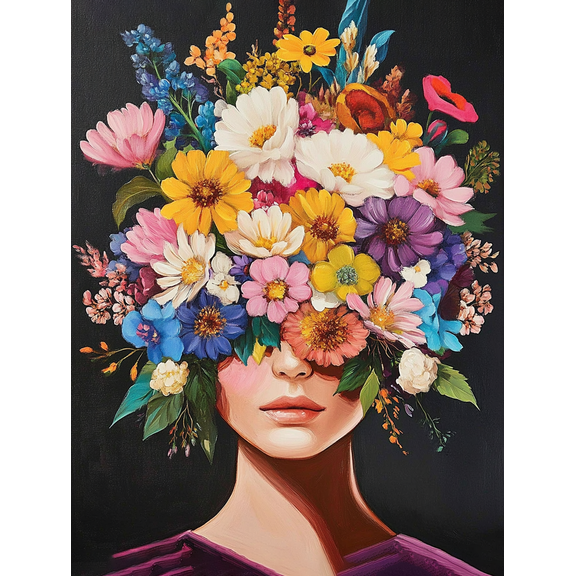 Floral Woman Canvas Painting, Perfect for Living Room, Bedroom, Office, Bathroom, and Hallway Decor