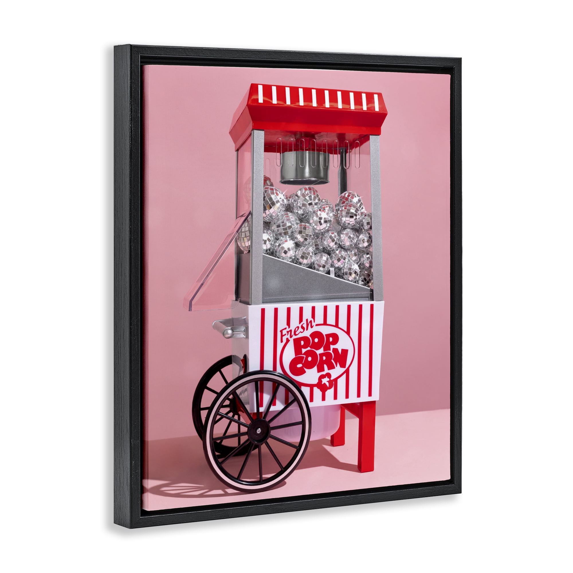 Stupell Industries Movie Popcorn with Disco Balls Black Framed Floater Canvas Wall Art, design by LISH Creative