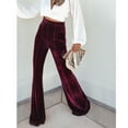 thumbnail image 2 of Pantalones de mujer de cintura alta pantalones de color puro pierna ancha casual cómodo para el hogar al aire libre vino rojo M, 2 of 6