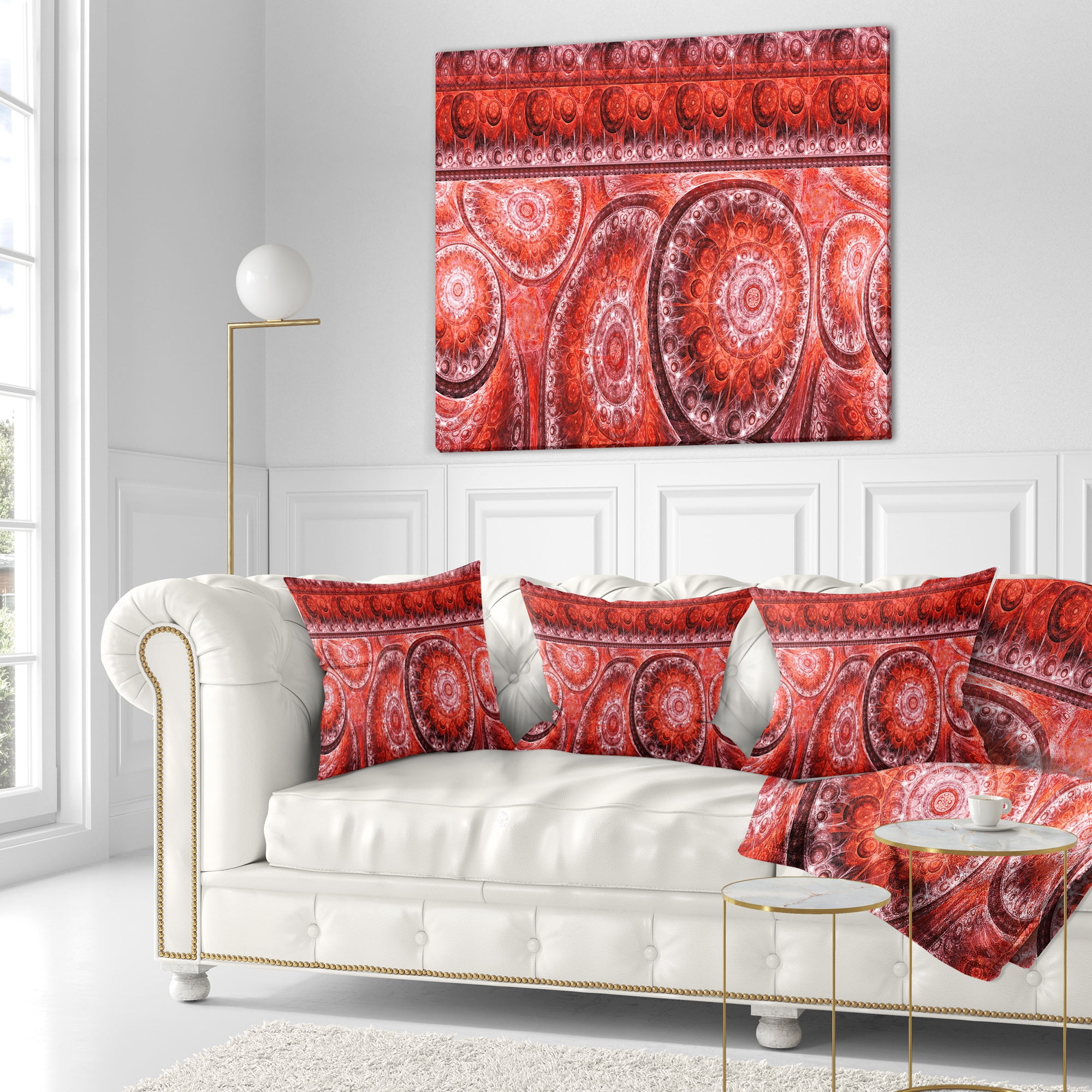 Designart Red Living Cells Fractal Design - Abstract Throw Pillow - 18x18