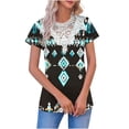 thumbnail image 3 of TaTaai Sheer Detail Floral Print Pullover Blouse， Women‘s V Neck Short Sleeve Casual Top， Lightweight Relaxed Fit Spring Shirt for Everyday Wardrobe Gift, 3 of 5