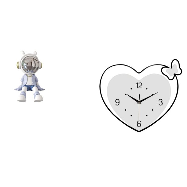 Escultura De Astronauta Nórdico Para Sala De Estar, Estantería, Entrada, Decoración Del Hogar Con Reloj De Pared Acrílico En Forma De Corazón, Movimiento Silencioso Creativo, Arte Para