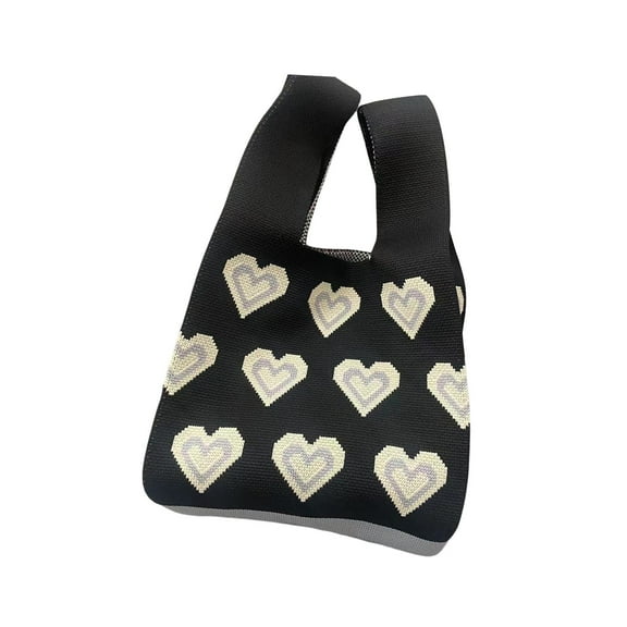 Women Shoulder Bag Heart Handbag Casual Boho Tote Bag for Outdoor Party Work Black