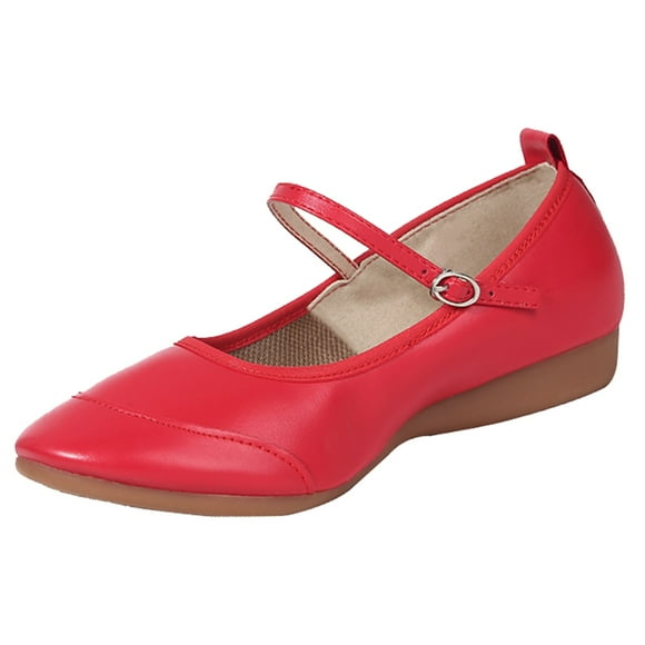 TOWED22 Women's Flats Comfort Slip on Flat Ballerina Square Toe Ballet Shoes(Red,7.5)