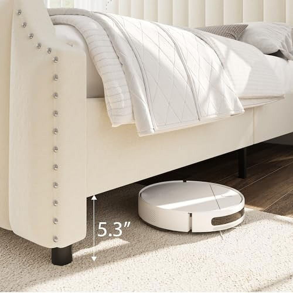 Huisuilinss Queen Bed Frame,Upholstered Platform Bed Frame,Velvet King Size Bed Frame With Nailhead Trim Headboard & Footboard,No Box Spring Needed,Noise Free,Wooden Slats