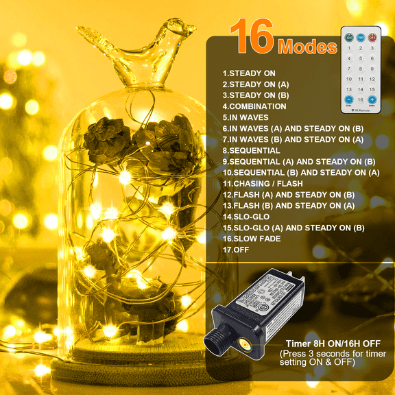 LAMPHOME Fairy Lights Plug in, 33Ft 100 LEDs Waterproof Twinkle Firefly Lights, Adaptor Included, Starry String Lights for Wedding Indoor Outdoor Christmas Patio Garden Decoration, Yellow