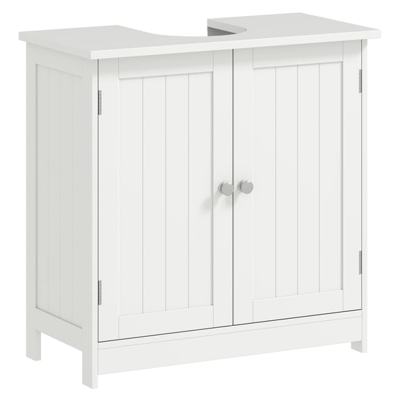 24" Under Sink Cabinet, Bathroom Vanity Storage - White Pedestal Sink Organizer w/ Doors & Adjustable Shelf