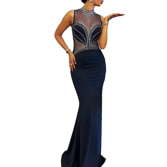 Vestido de noche Zoctuo LK3151 para mujer con strass negro