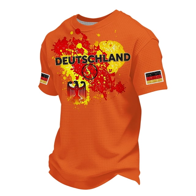 Women's Germany Football Graphic T-Shirt, Men's Soccer Graphic T-Shirt, Casual Short Sleeve Sports Top for Workout for Soccer Tournament 2026 Saffron Size: 3XL