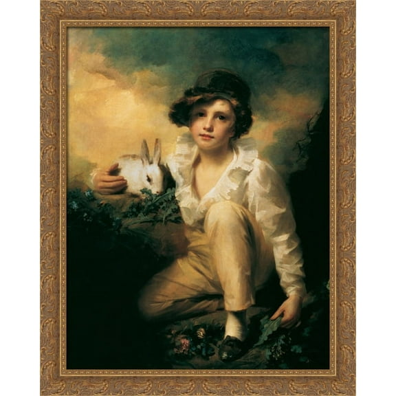 Boy and Rabbit 28x36 Large Gold Ornate Wood Framed Canvas Art by Henry Raeburn