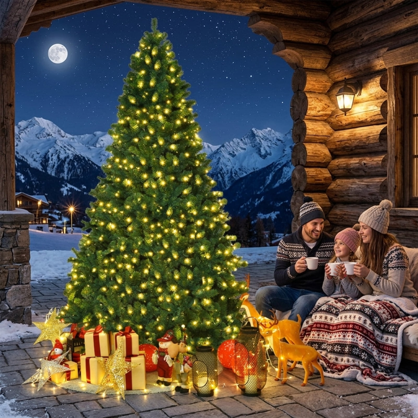 RUIE, 8 Foot Pre-Lit Tree, 8 ft Artificial Christmas Tree, 430 LED Lights, Green, 1438 Full Tips, for Home Holiday Xmas Decoration