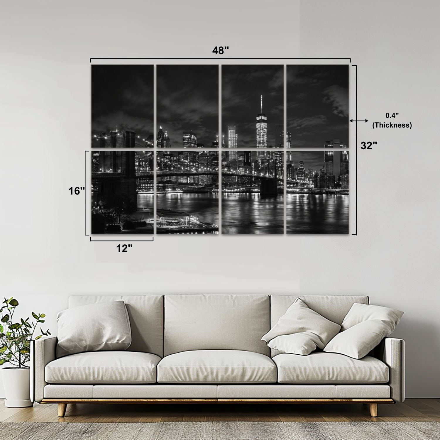 8 Pack Art Acoustic Panels Sound Absorbing Brooklyn Bridge skyline night Decorative Soundproof Wall Panels Self Adhesive for Nursery Game Room Bedroom 48"x32"