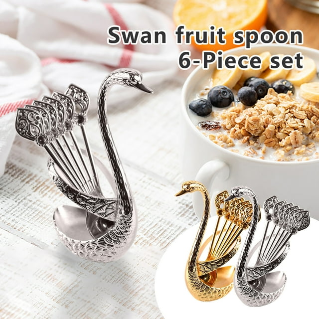 CQCYD 2Pcs St. Patrick's Day Coffee Spoon, Stainless Steel Dessert Spoon Set, 6-Piece Bar Counter Spoon with Swan Rack, Household Tableware for Coffee Bar, Kitchen, Dining Table