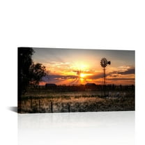 Farm Landscape Pictures Wall Art Decor Rustic Farmhouse Windmill at Sunset Scenery Photograph Painting Giclee Print on Canvas Gallery Wrap Ready to Hang