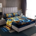 thumbnail image 1 of Western Dragon Kids Sheet Full Size,Blue Dragon Reading Book Bookshelf Bedding Set,Boys Girls Room Decor,Geometric Patchwork Abstract Trippy Chic Bed Sheet Set 4pcs(Fitted + Flat + 2 Pillowcases), 1 of 6