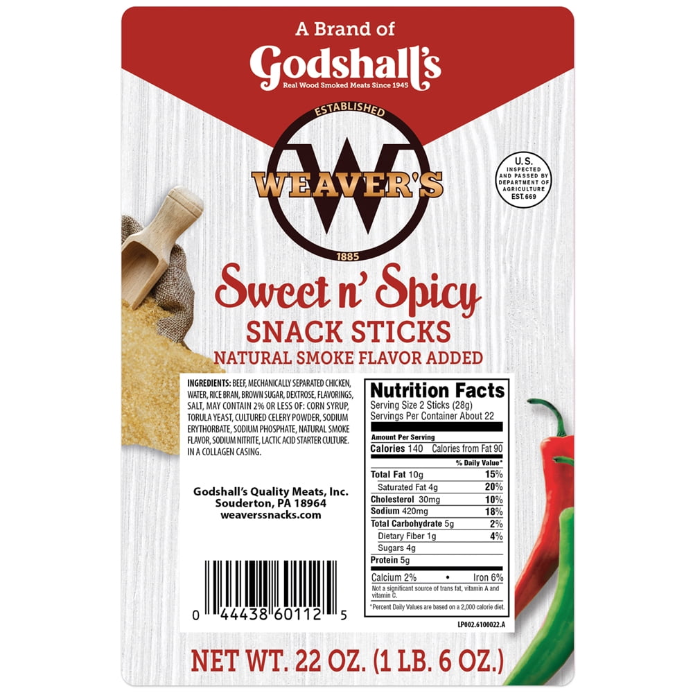 Weaver’s Sweet N Spicy Snack Sticks (44 sweet and spicy 7” beef and chicken snack sticks per bag)