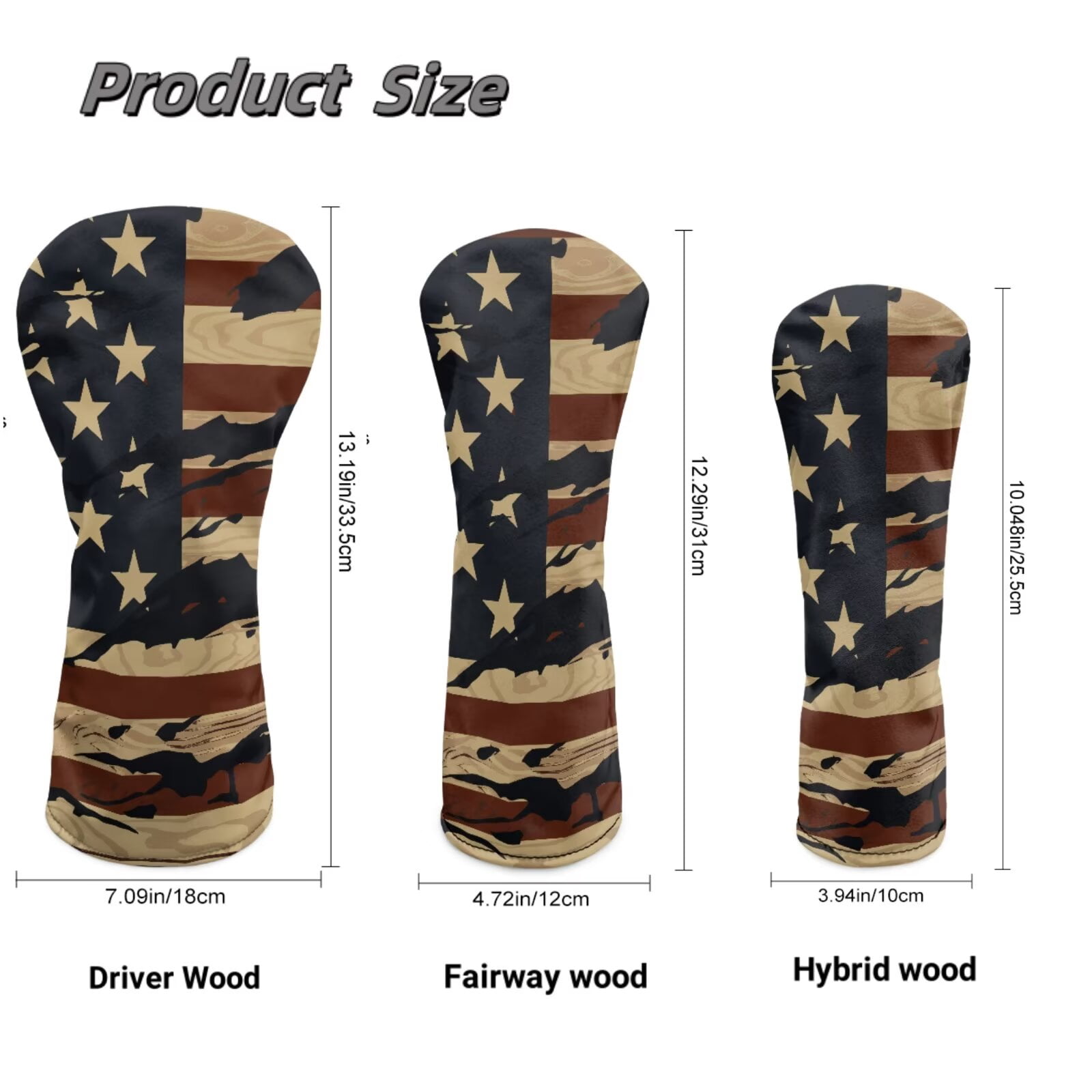 Uorisanigo Golf Club Head Cover for Fairway Woods Driver Hybrids, 3 Pieces, Premium PU Leather Accessories for Women Men, American Flag Headcovers for Club Protective