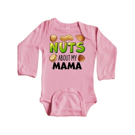 

Inktastic Nuts About My Mama Peanut Almond Pistachio Gift Baby Boy or Baby Girl Long Sleeve Bodysuit
