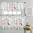 thumbnail image 4 of Pink Flamingo Green Leaf Flower Curtain Tier and Valance Set 3 Piece, Tropical Animal Plant Theme 3-inch Rod Pocket Window Tier Curtains Valance for Kitchen Living Room, 4 of 9
