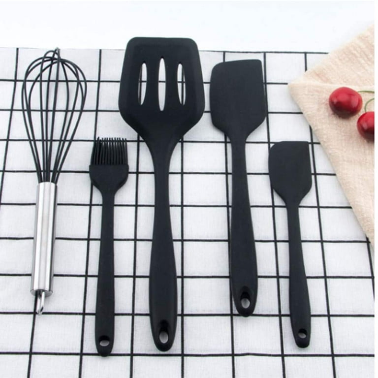 EIMELI 5 pieces Food Grade Silicone Spatulas Set Kitchen Utensils for  Baking, Cooking, and Mixing High Heat Resistant Rubber Non Stick Dishwasher  Safe BPA-Free Black 