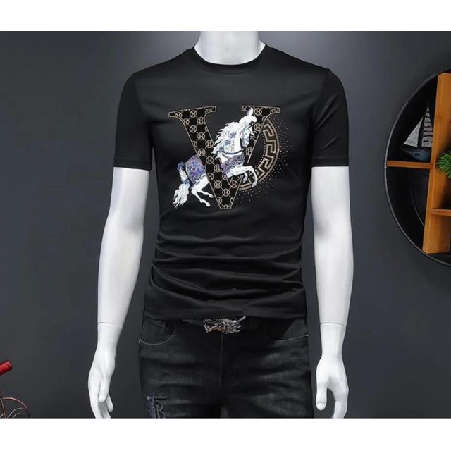 Cotton Short-Sleeved T-shirt Letter Summer Men's Printing European Trend All-Matching Fashion Brand Half-Sleeve T-shirt Top