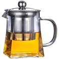 thumbnail image 1 of Tetera de vidrio con infusor y tapa de acero inoxidable, tetera de vidrio de borosilicato apta para estufa, tetera para flores y hojas sueltas, tetera cuadrada de vidrio (950 ml/32 oz), 1 of 4