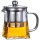 thumbnail image 1 of Tetera de vidrio con infusor y tapa de acero inoxidable, tetera de vidrio de borosilicato apta para estufa, tetera para flores y hojas sueltas, tetera cuadrada de vidrio (950 ml/32 oz), 1 of 4