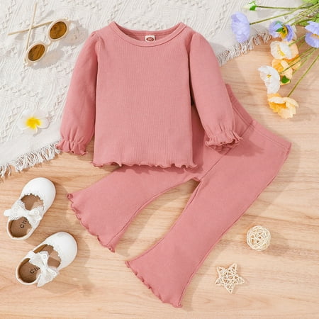 

Hunpta Infant Girls Long Sleeve Solid Ribbed Tops And Flare Pants Outfits
