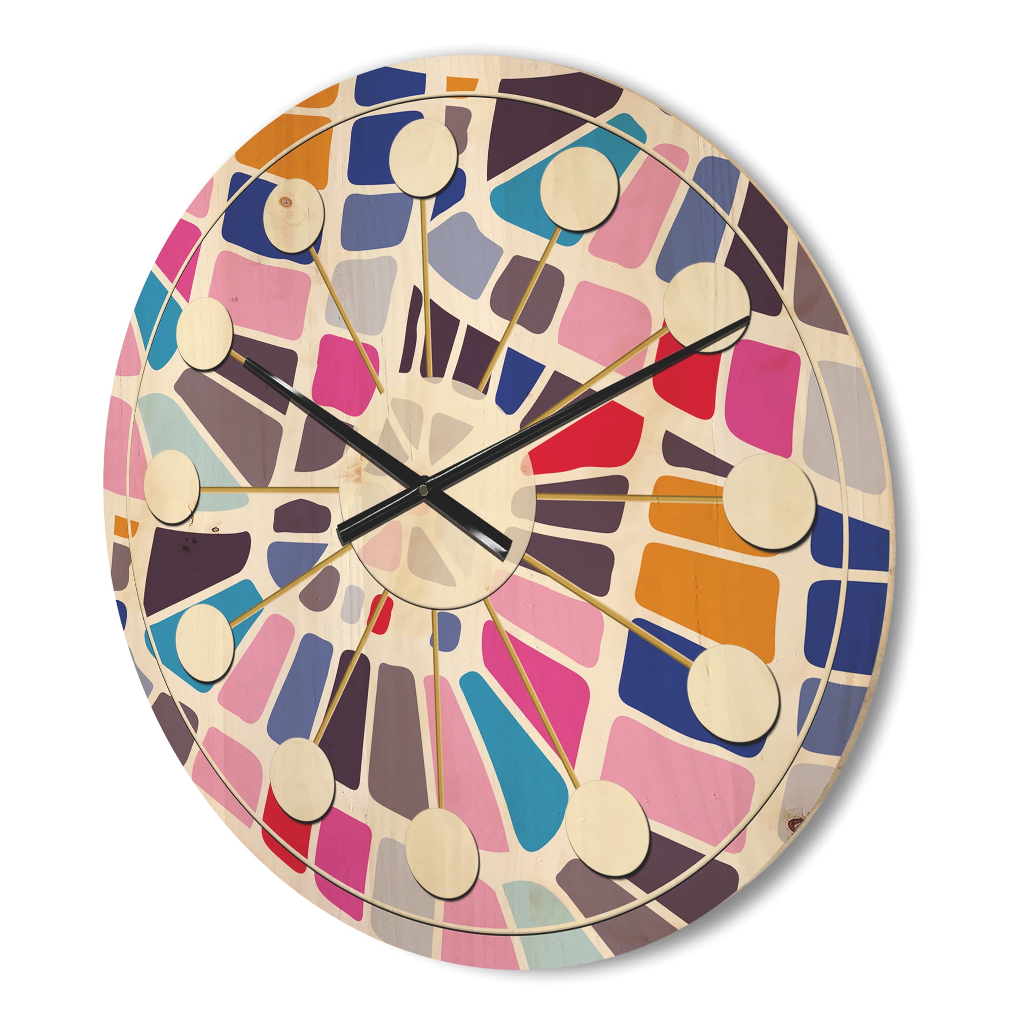 Designart 'Abstract Retro Geometric Pattern Design I' Mid-Century Modern Wood Wall Clock
