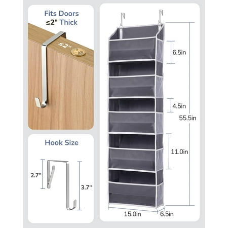 Over Door Organizer with 5 Large Pockets, 10 Mesh Side Pockets, 44 lbs Weight Capacity, Dark