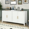 thumbnail image 7 of Lunale 4-Door 63.1" Accent Storage Sideboard Buffet Cabinet, Wave Design Doors with Golden Handles, White, 7 of 7