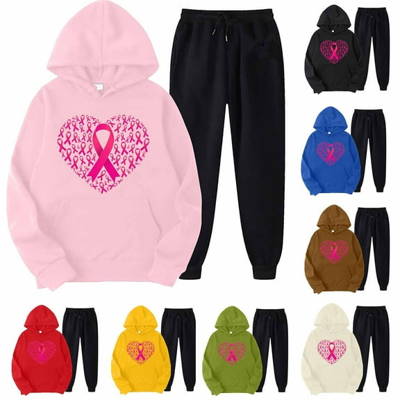 USSUMA Women's Sweat Suits Hoodie Woman Long Sleeved Pullover Sweatpant Outfits Pocket Drawstring Print Tracksuit Elastic Waist Fashion Jogger Sets Plus Size Outdoor Fall Suit