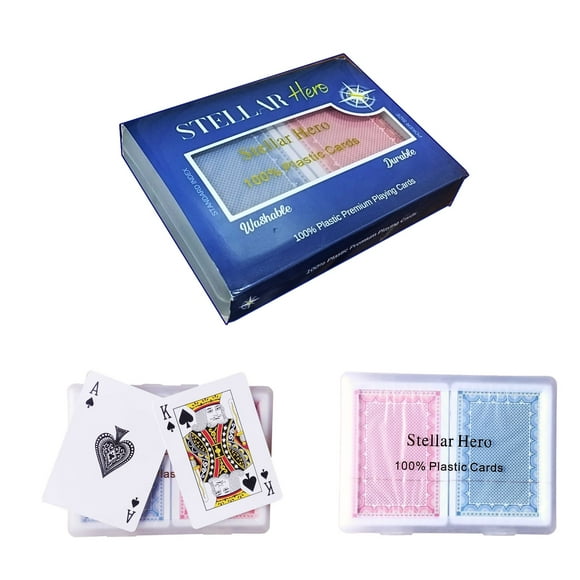 Stellar Hero 100% Plastic Playing Cards, Waterproof Cards, Deck Card, Standard Index Red & Blue Poker Card Set, (2 Plastic Cards Deck) in a Premium Plastic Case