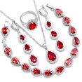 thumbnail image 2 of Womens 4 Pc Water Drop Jewelry Set, 925 Sterling Silver, Garnet Red CZ, Ring 6, 2 of 5