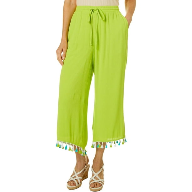 Hailey Lyn Hailey Lyn Womens Solid Tassle Trim Gauze Capris Walmart