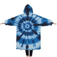 thumbnail image 2 of Oversized Wearable Blanket Hoodie,Blue White Tie Dye Spiral Pattern Sherpa Blanket Hoodie with Super Pockets,Super Warm Fuzzy Pullover for Women & Men, 2 of 6