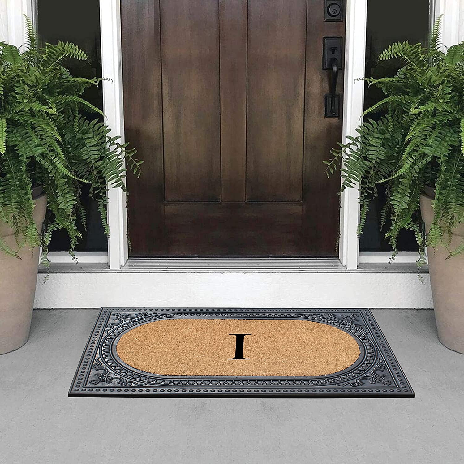 A1HC Natural Rubber & Coir 24x39 Monogrammed Doormat For Front Door, Anti-Shed Treated Durable Doormat for Outdoor Entrance, Heavy Duty, Low Profile, Easy to Clean, Long Lasting Front Porch Entry Rug