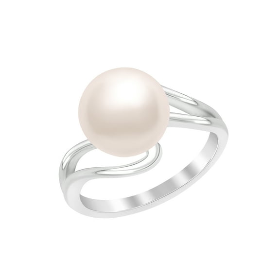 10MM Round Shape Pearl Gemstone 925 Sterling Silver Solitaire Split Shank Women Anniversary Ring