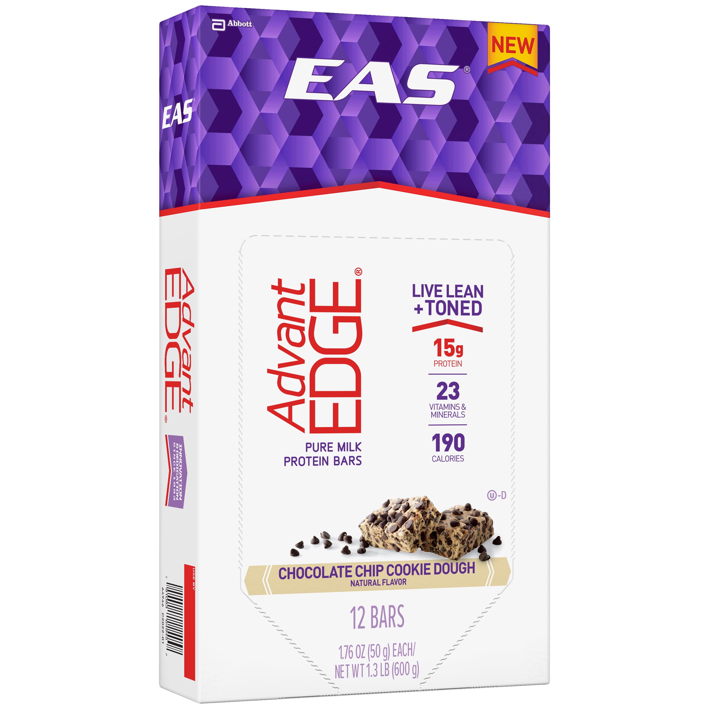 EAS AdvantEdge Chocolate Chip Cookie Dough Pure Milk Protein Bars 12-1.76 oz. Box by Abbott NutritionAbbott Laboratories