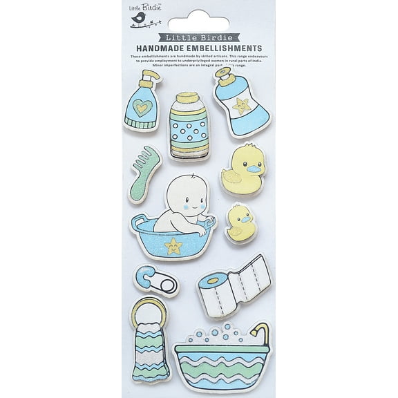 Little Birdie Baby Embellishments 11/Pkg-Bath Time Blue
