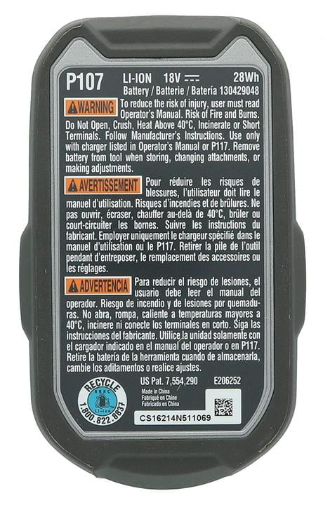 Restored Ryobi P107 One+ 18V Compact Lithium Ion 1.5Ah Battery (Refurbished)