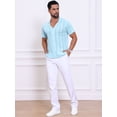 thumbnail image 2 of DARING DIVA Men's Hollow Knitted Shirt Short Sleeve Button Down Striped Shirts M Blue, 2 of 7