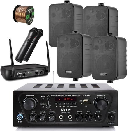 - Pyle Wireless Bluetooth Stereo Receiver Amplifier, Dual Channel VHF Wireless Microphone System, 4X Enrock EKMR408B 4